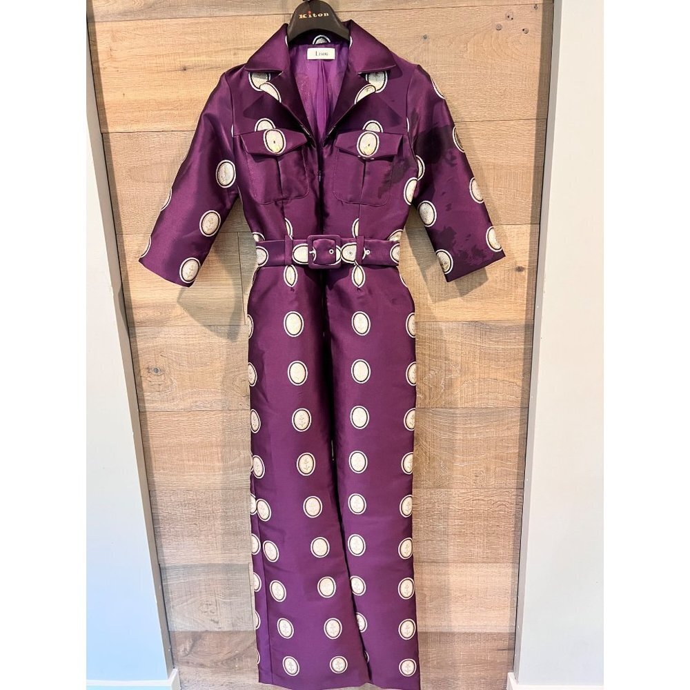 LISOU Jade Dark Purple Cameo Silk Jacquard Jumpsuit SIZE 6 - Picture 4 of 16